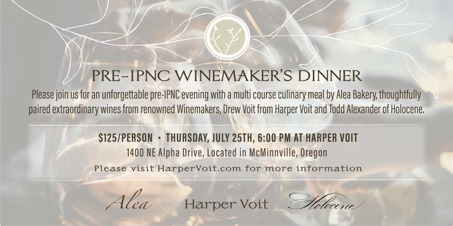 Pre-IPNC Wine Dinner with Holocene + Harper Voit