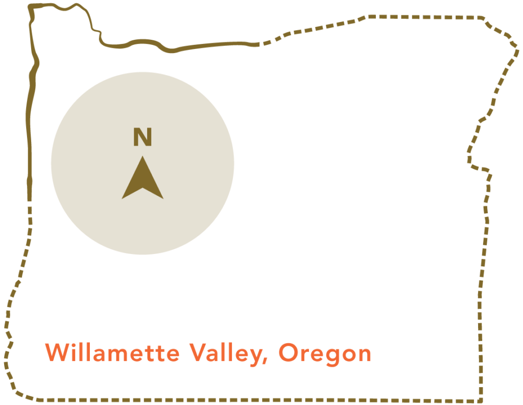State outline of Oregon with the Willamette Valley highlighted