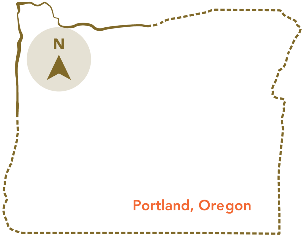 State outline of Oregon with the Portland area highlighted