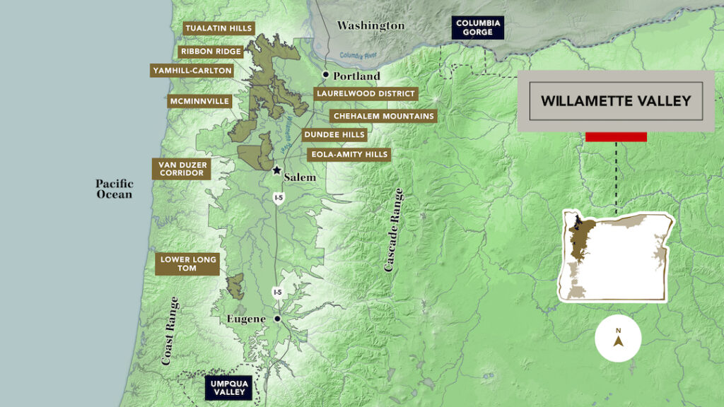 A graphic map of the Willamette Valley AVA
