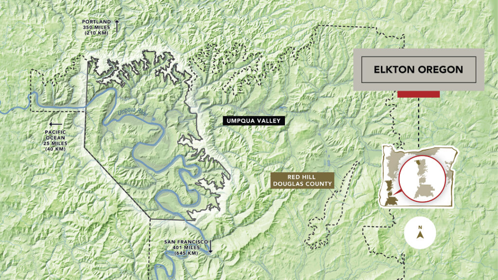 A graphic map of the Elkton Oregon AVA