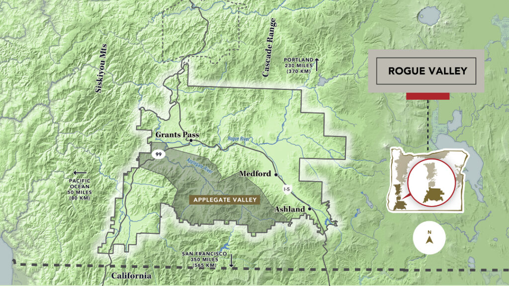 A graphic map of the Rogue Valley AVA